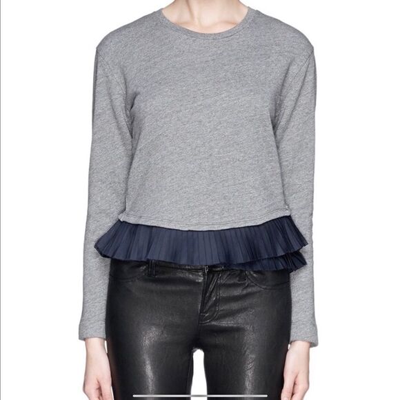 Jcrew Grey Sweatshirt w/ Navy Satin Peplum Ruffle size XS - Picture 3 of 10